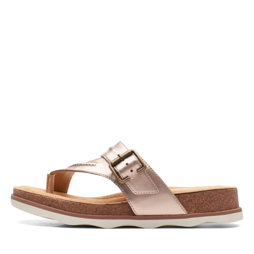 Clarks Brynn Madi Flat Sandal  Rose Gold Leather  6 Medium