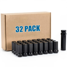 JiiinMiiin 32pcs M14x2.0 Lug Nuts Black with 7 Spline Tuner, 14x2 Locking Lug Nut 2 inch Length with 1 Socket Key, 60 Degree Conical/Cone Bulge Seat C