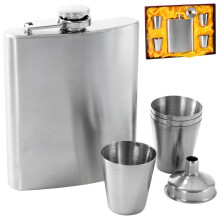 Luxus-Set: Taschenflasche, 4 Schnapsgläser & Trichter in Geschenkbox