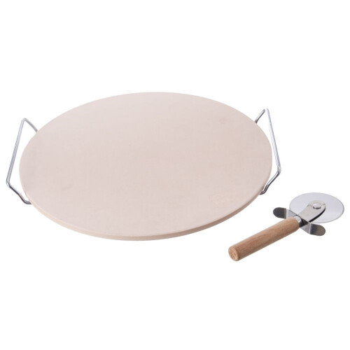 Pietra refrattaria per pizza con supporto e coltello, 3 pezzi. 1