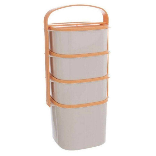 Lunchbox mit vier Behältern und Griffen für einfachen Transport