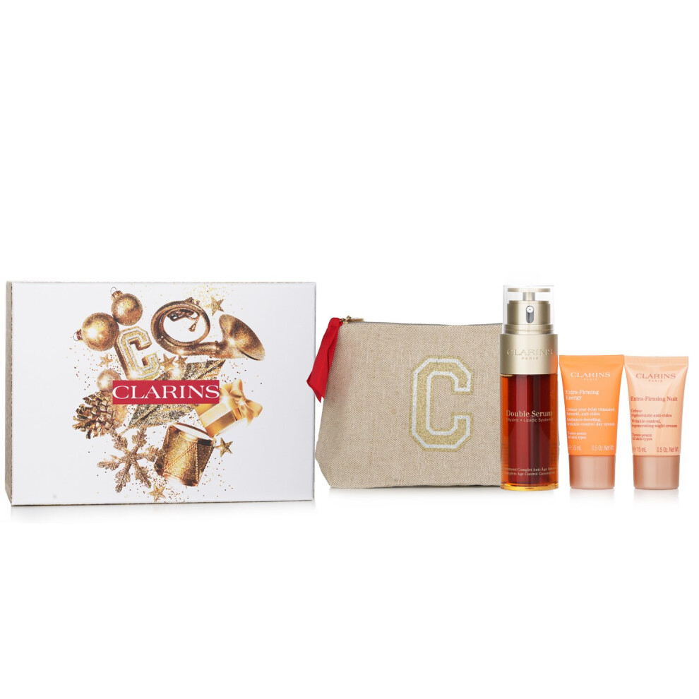 Clarins - Rituale Double Serum & Extra Firming Set: Double Serum 50ml+Extra Firming Day Cream 15ml+Night Cream 15ml+Pouch 270123 - 3pcs+1bag