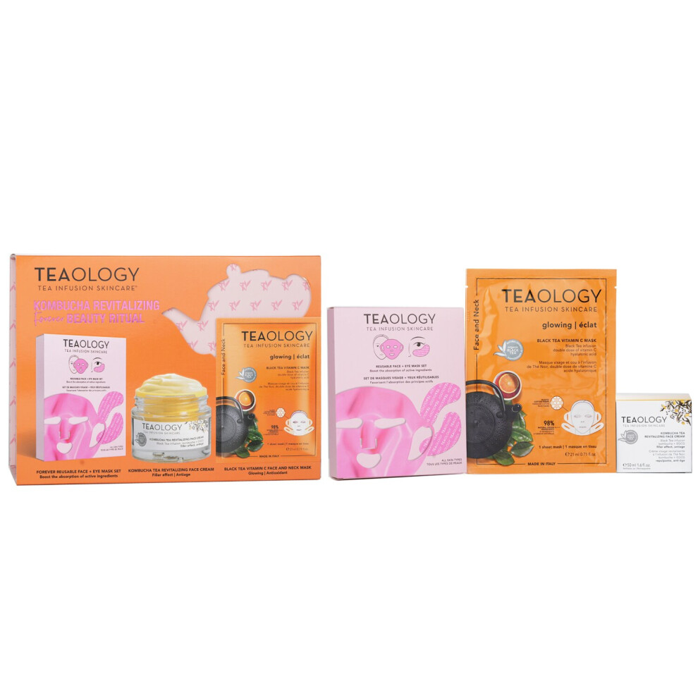 Teaology - Kombucha Revitalizing Forever Beauty Ritual Set: Cream 50Ml + Vitamin C Mask + Reusable Face+Eye Mask Set 505570 - 3Pcs