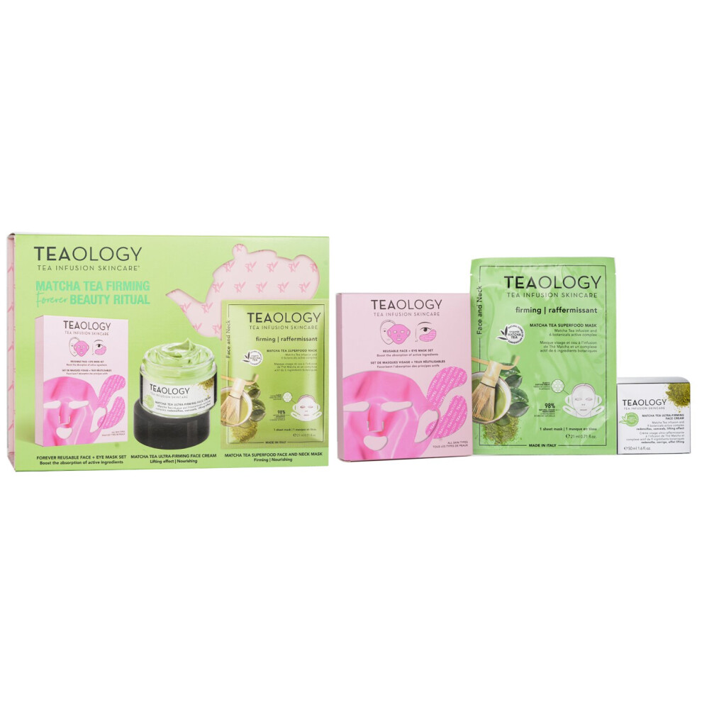 Teaology - Matcha Tea Firming Forever Beauty Ritual Set: Firming Cream 50Ml+ Matcha Mask+ Reusable Face+Eye Mask Set 505587 - 3Pcs