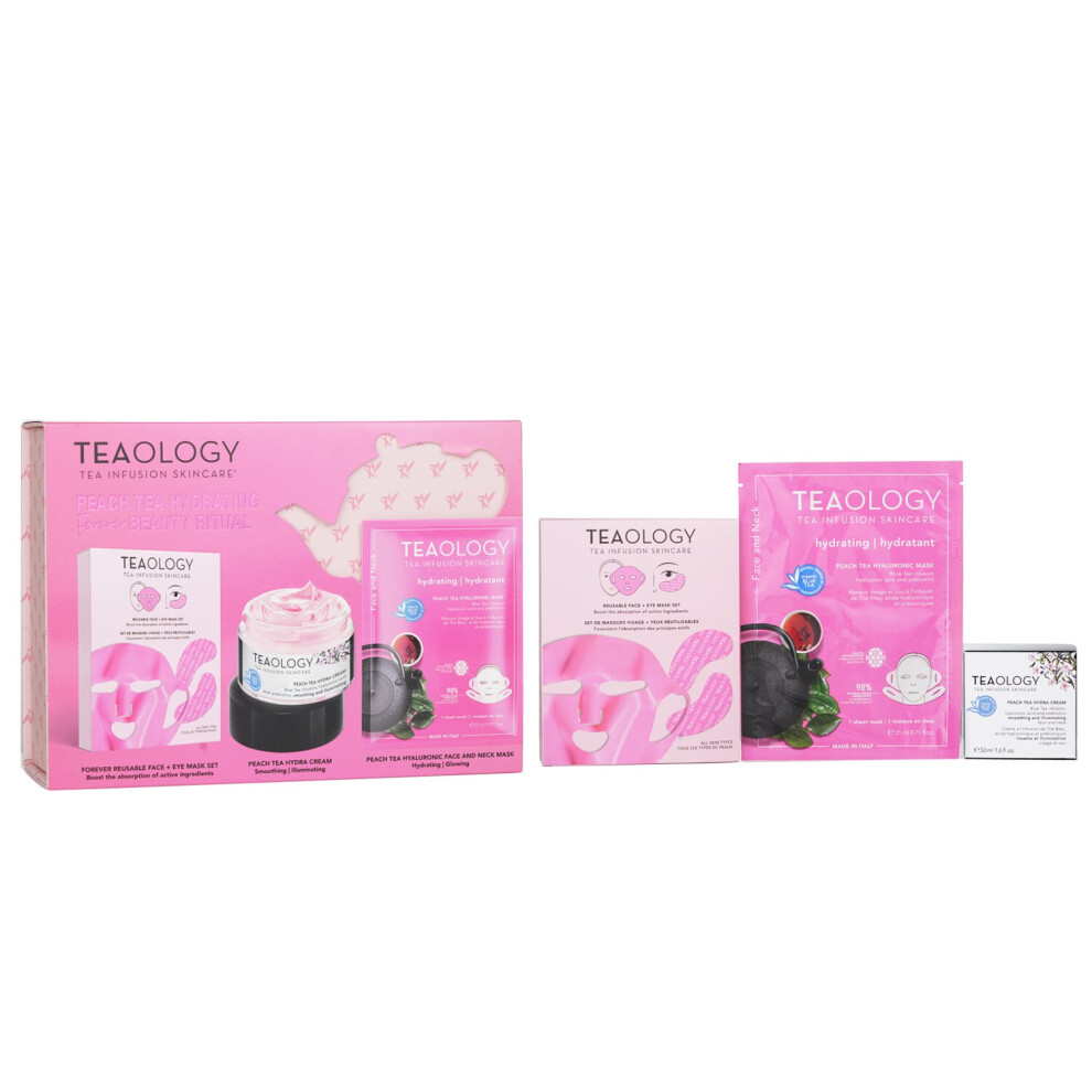 Teaology - Peach Tea Hydrating Forever Beauty Ritual Set: Hydra Cream 50Ml+Peach Tea Mask 21Ml+ Reusable Face+Eye Mask 505594 - 3Pcs