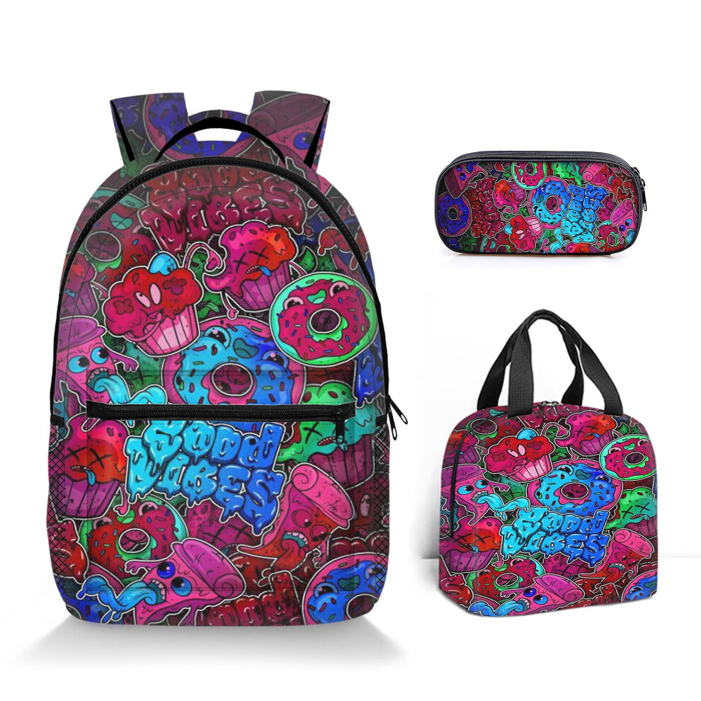 (Style 11) Graffiti Skull Printed Backpack Student Polyester Cartoon Children's Backpack Three-piece Set-image-OPC-PFSPY6K-NEW