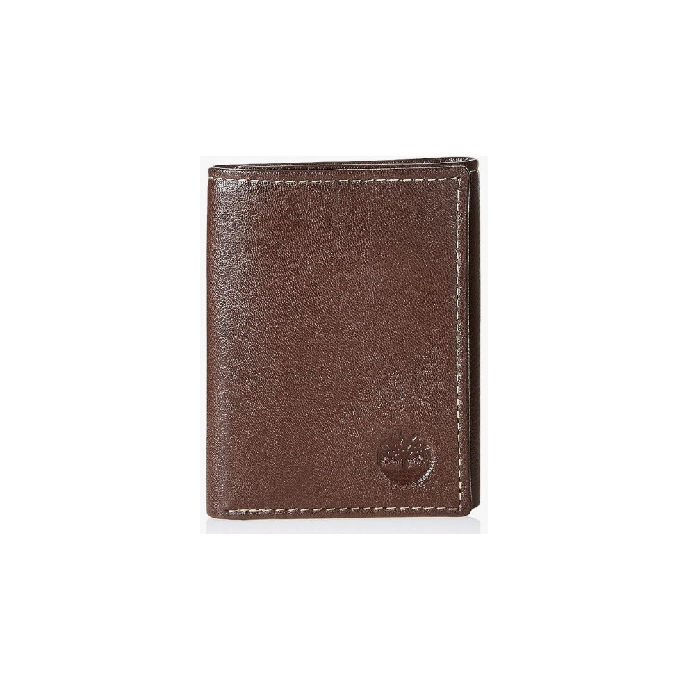 Timberland Men's Leather Trifold Wallet with Id Window Tri-Fold Brown