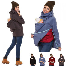 (L, Red) Kangaroo Hoodie Parenting Pouch Sweatshirt Women's Kangaroo Jacket High Quality