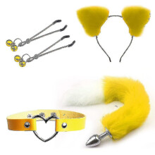 (Yellow and white) 4pcs Sexy Fox Metal Butt Plug Tail With Hairpin Kit Tail For Couple Cosplay Yj5-2 Yj5-2