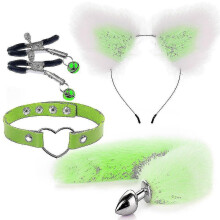 (green) 4pcs Sexy Fox Metal Butt Plug Tail With Hairpin Kit Tail For Couple Cosplay Yj5-2 Yj5-2