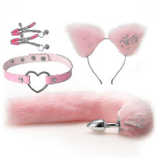 (Pink) 4pcs Sexy Fox Metal Butt Plug Tail With Hairpin Kit Tail For Couple Cosplay Yj5-2 Yj5-2