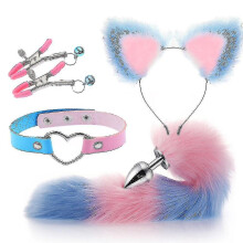 (Pink and Blue 1) 4pcs Sexy Fox Metal Butt Plug Tail With Hairpin Kit Tail For Couple Cosplay Yj5-2 Yj5-2
