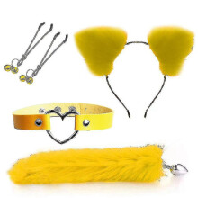 (Yellow) 4pcs Sexy Fox Metal Butt Plug Tail With Hairpin Kit Tail For Couple Cosplay Yj5-2 Yj5-2