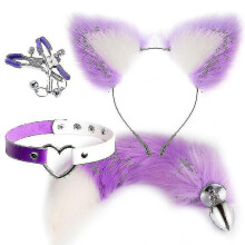 (Purple and white) 4pcs Sexy Fox Metal Butt Plug Tail With Hairpin Kit Tail For Couple Cosplay Yj5-2 Yj5-2