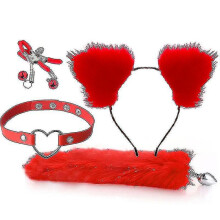 (red) 4pcs Sexy Fox Metal Butt Plug Tail With Hairpin Kit Tail For Couple Cosplay Yj5-2 Yj5-2