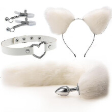 (white) 4pcs Sexy Fox Metal Butt Plug Tail With Hairpin Kit Tail For Couple Cosplay Yj5-2 Yj5-2