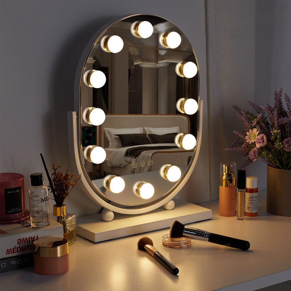 Oval Makeup Dressing Table Mirror with 12 LED Lights, 30cm W x 40cm H