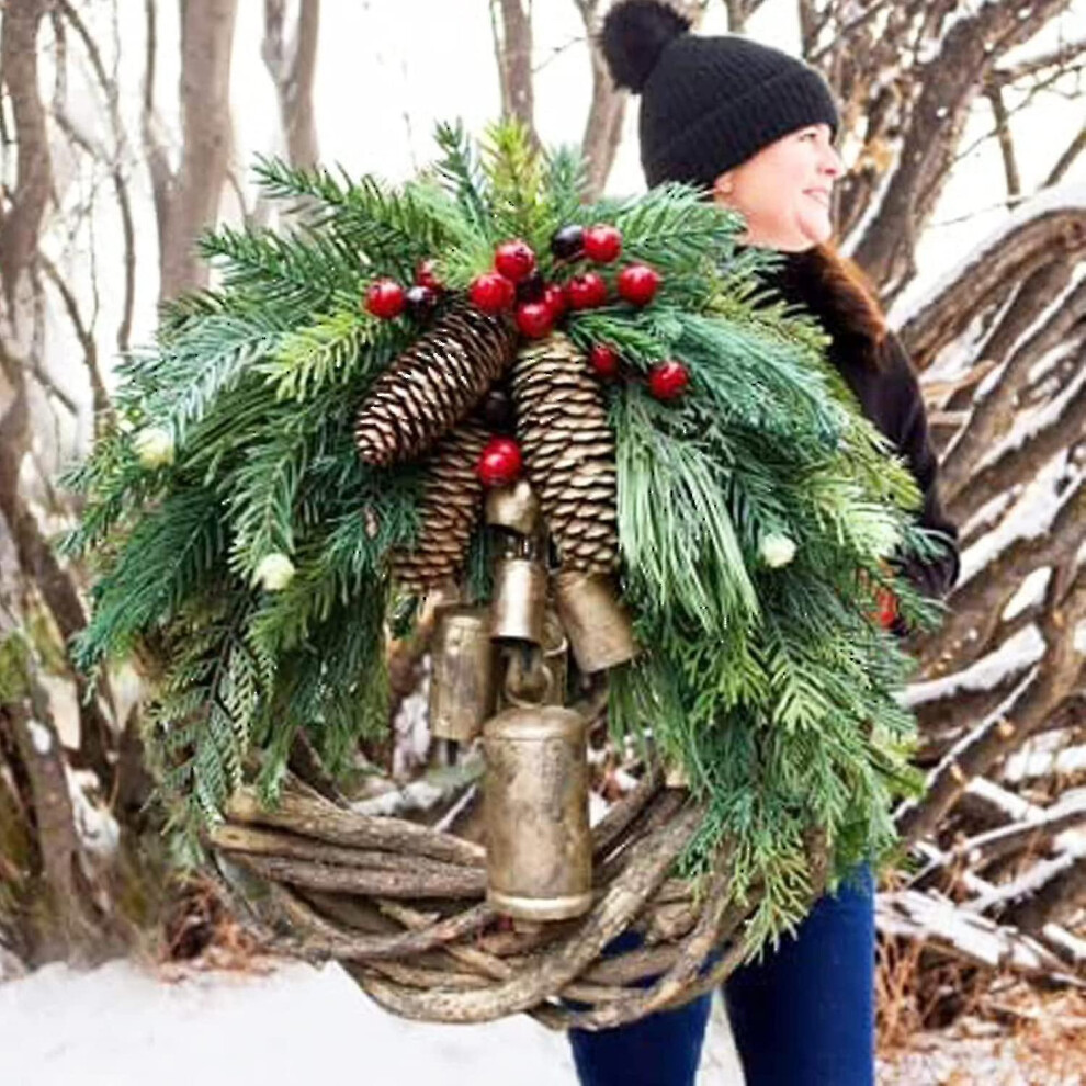 Farmhouse Christmas Wreath Boho Wreath, 45Cm Artificial Pine Bell Wreath Golden