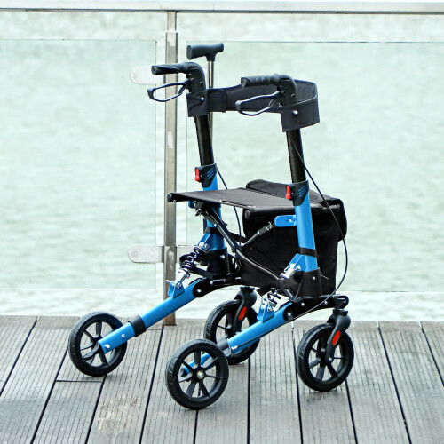 Homcom HOMCOM Folding Rollator Walker with Seat, Backrest, Bag, 4 Wheels, Blue 1