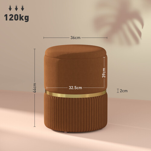 Homcom HOMCOM Round Pouffe, Storage Footstool with Cushioned Top, Light Brown 1