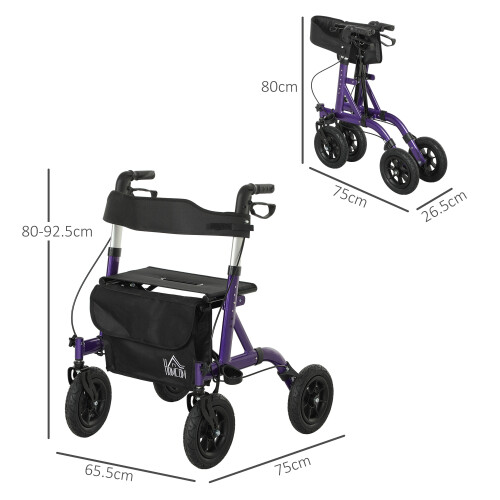 Homcom HOMCOM Rollator Walker with Seat, Backrest, Bag, All-terrain Wheels 1