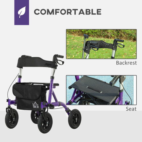 Homcom HOMCOM Rollator Walker with Seat, Backrest, Bag, All-terrain Wheels 2