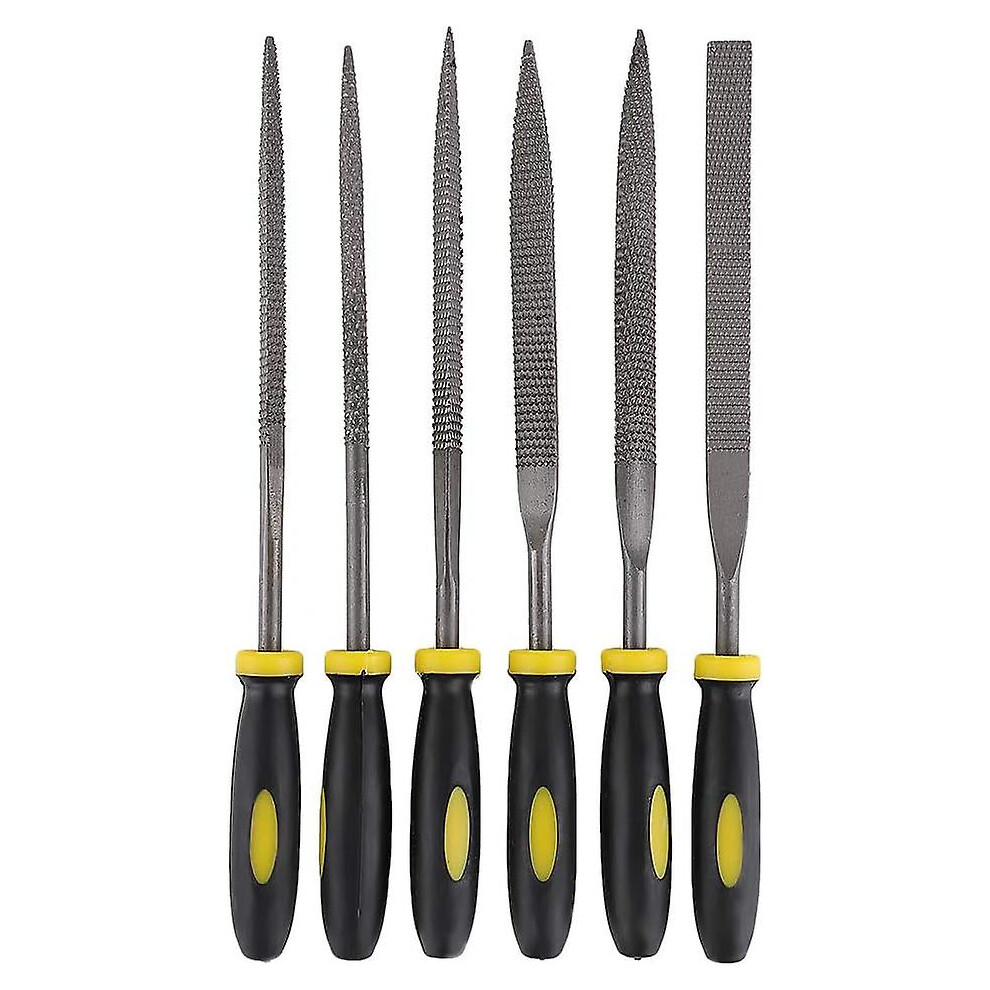 4 * 160Mm Mini Assorted Hand File Wood Rasp Set Metal Filing Rasp Needle File Wood Tools With Rubber Handle 6Pcs 7364070830626