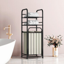 3-Tier Tilt Out Laundry Hamper Shelf Bathroom Storage Organizer Rack, Black