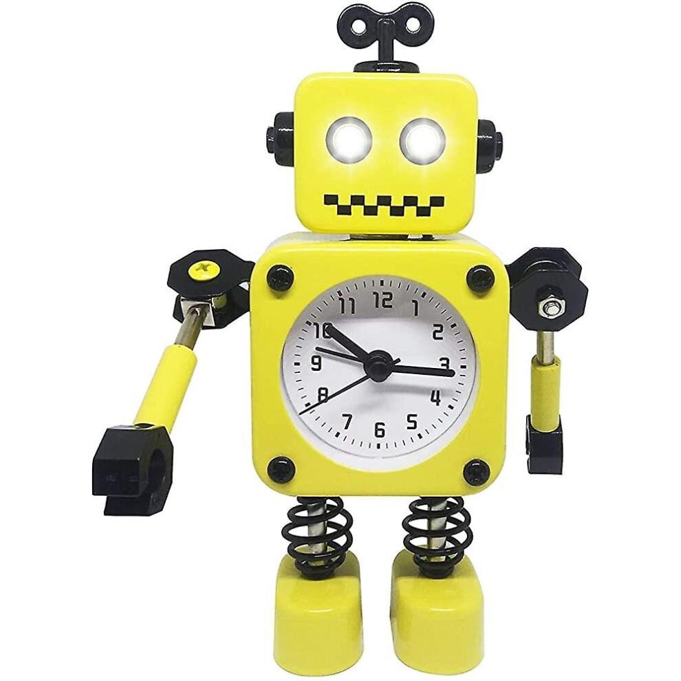 Robot Alarm Clock, Non-ticking Alarm Clock With Blinking Eyes Lights And Rotating Arm, Gif
