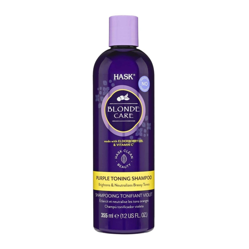 Purple Hask Blonde Care Toning Shampoo 355Ml | Neutralizes Brassiness & Enhances Blonde Hair | Color-Treated Hair Care | Sulfate-Free