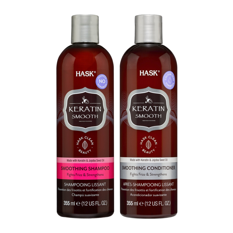 Hask Keratin Smoothing Shampoo & Conditioner Set |Frizz Control |Softens & Strengthens Hair |Salon-Quality Hair Care |Sulfate-Free