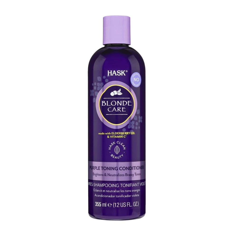 Purple/Silver Hask Blonde Care Toning Conditioner 355Ml | Neutralizes Brassiness |Enhances Blonde Hair & Hair |Color-Treated Hair Care |Sulfate-Free