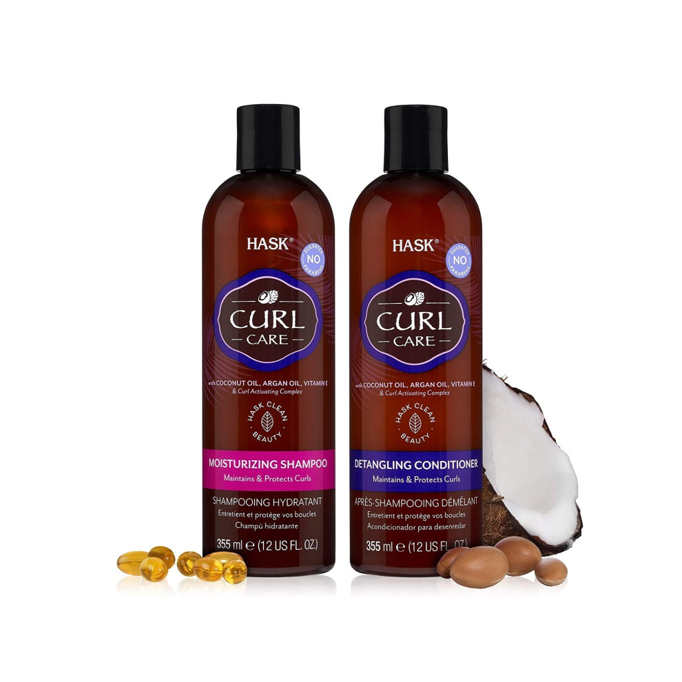 Hask Curly Care Moisturizing Shampoo & Detangling Conditioner Set | for Curly & Coily Hair | Hydrates, Defines & Softens Curls | Sulfate-Free