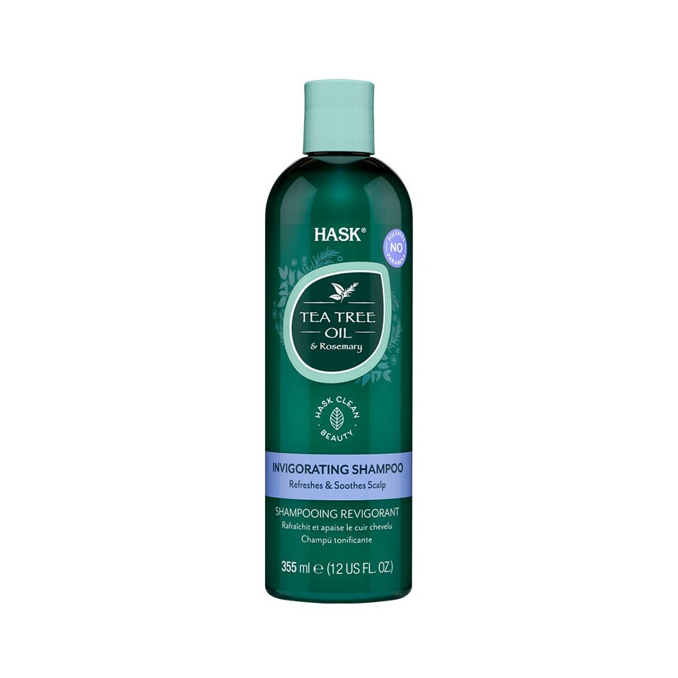 Hask Tea Tree Oil & Rosemary Invigorating Shampoo 355ml |Refreshes & Revitalizes Scalp |Soothes Irritation |Deep Cleansing |Sulfate-Free