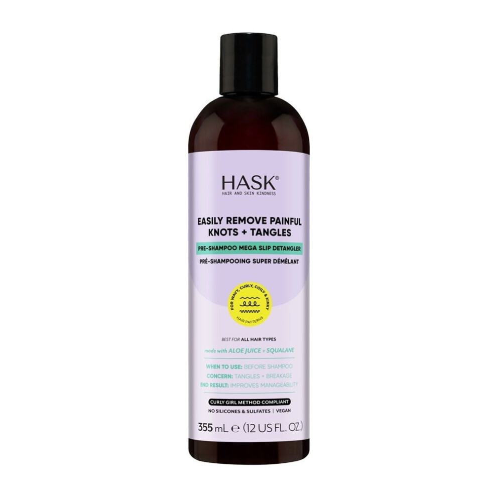 Hask Pre-Shampoo Mega Slip Detangler 355ml |Untangles & Softens Hair |Reduces Breakage |Adds Moisture |For All Hair Types |Sulfate-Free
