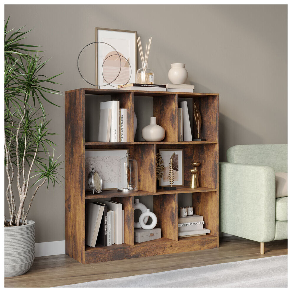 Urbn Living (Rustic Brown) 8 Cube Asymmetrical Storage Cabinet Wooden Bookcase Shelve Square Organiser Black