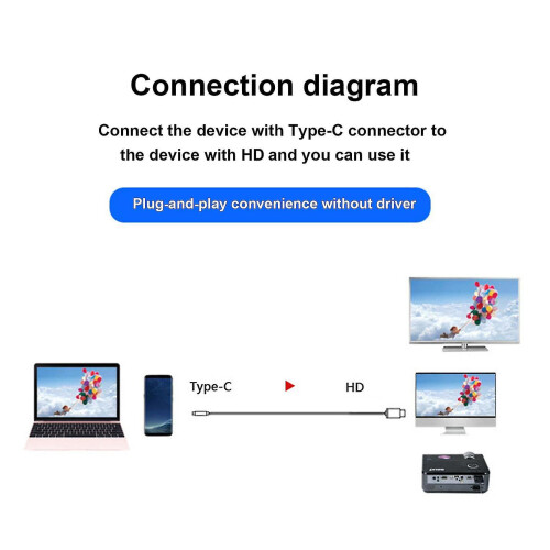 Type C To -compatible Projection Cable 4k 60hz Cable Adapter Hd Conversion Cable for Laptop Project 2