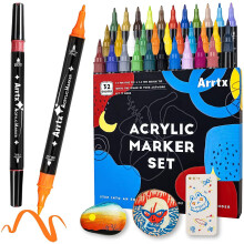 Arrtx 32 Colors Sketching Markers Dual Brush Acrylic Paint Marker Pens On Rock Glass Canvas Metal Ceramic Mug Wood Plastic