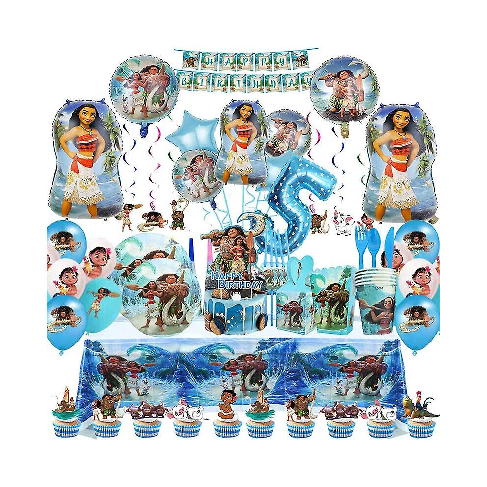 (12inch, 1pcs cake topper) Moana Birthday Balloons Party Decorations Kids Girls Paper Plates Cups Tableware 1 Set Baby Happy Birthday Deco Supplies