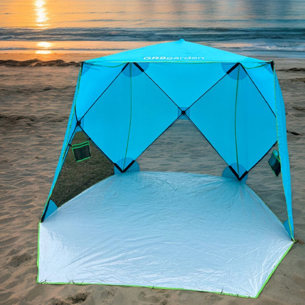 Gr8 Garden Pop Up Family Beach Tent Sun Shade Camping Shelter 3-4 Person Blue