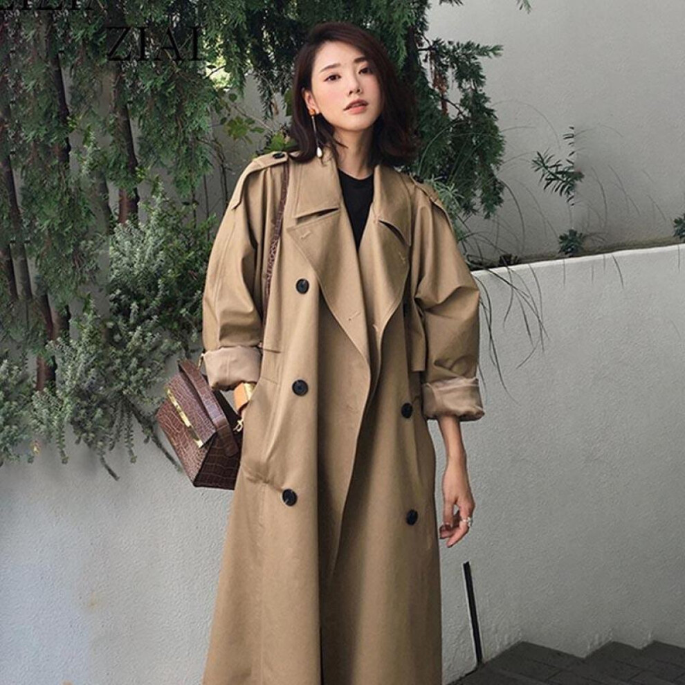 (khaki, S) Fashion Women&apos;s Trench Coat  Female Windbreaker Long Sleeve Lady Trend Casual  Wind Coat