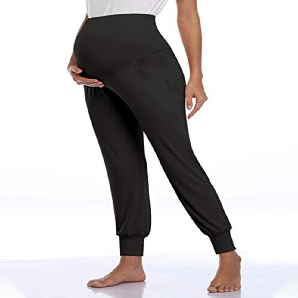 (black, L) Maternity Pants Solid Color Belly Lifting Trousers For Pregnant Women