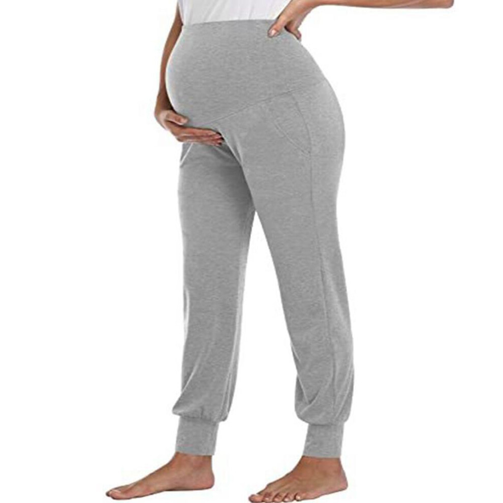 (gray, 2XL) Maternity Pants Solid Color Belly Lifting Trousers For Pregnant Women