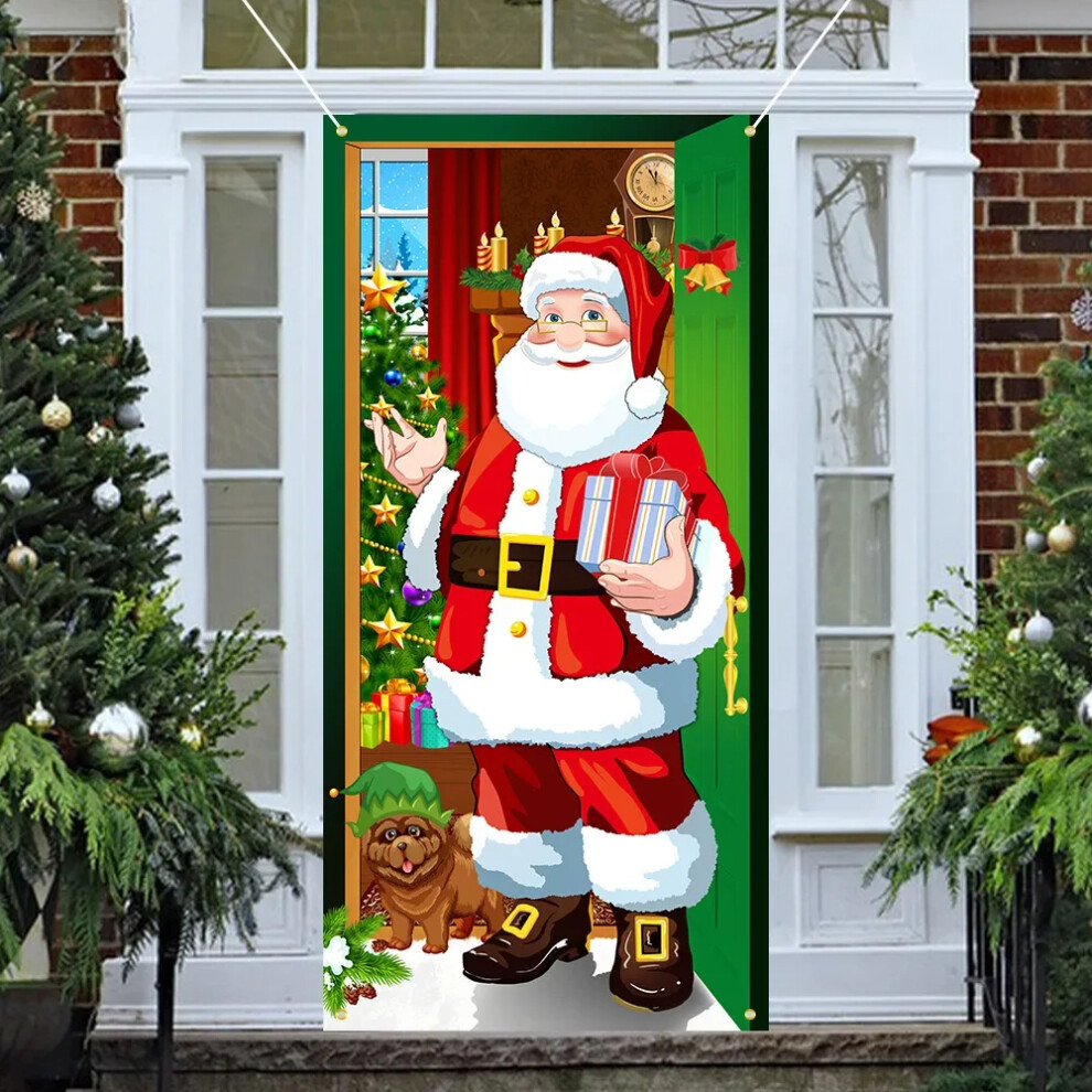 Christmas Door Flags Curtains Hanging Cloth Christmas Outdoor