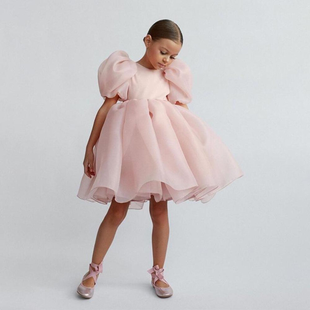 (pink, 100cm) European And American Girls  Dress New High-end Princess Dress Children S Birthday Fluffy Yarn Flower Children S Wedding Little Girl Dress