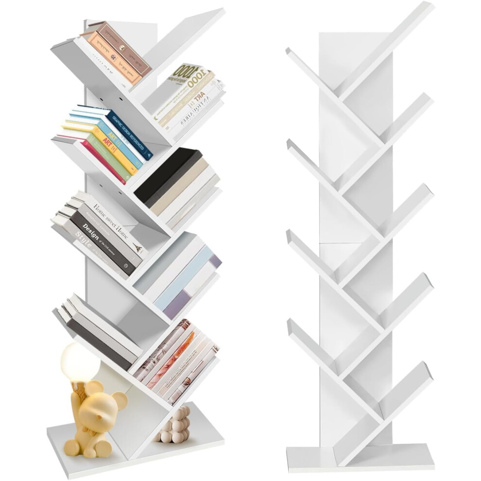 (White) Bookcase,Tree Bookshelf,Floor Standing Book Shelf,Tree Shaped Book Shelves Wooden Display Shelving Storage Rack for Living Room Home Office