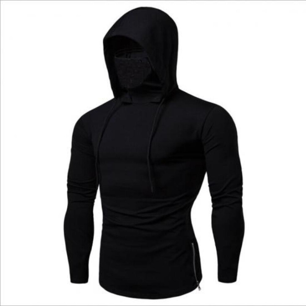 (black, M) 2024 New Men Solid Black Gray Hoodie Long Sleeve Hooded Sweatshirt For Man Sports Fitness Gym Running Casual Pullover Tops