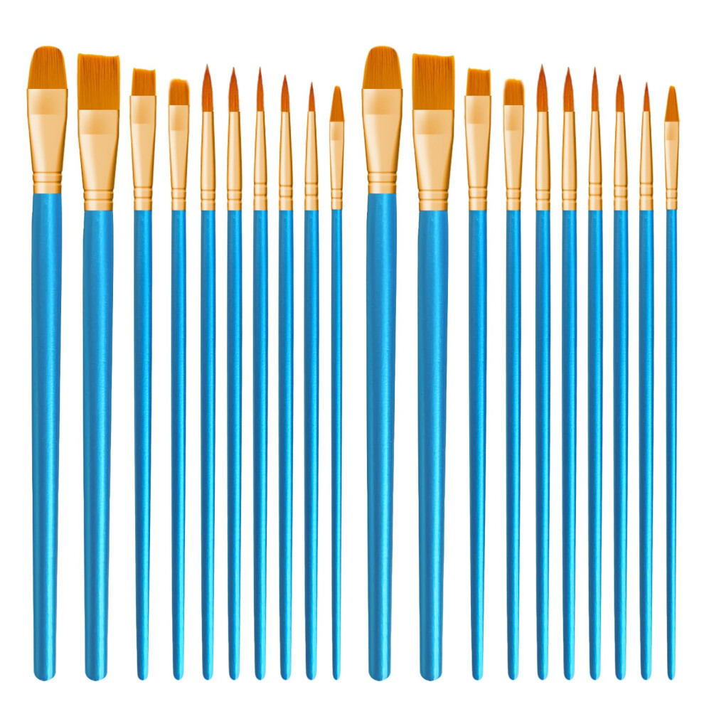 Paint Brushes 20 PCS Nylon Hair Paint Brushes Set for Acrylic Oil Watercolor Gouache Painting Face Paint Brushes for Children and Adults (Blue)