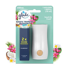 Touch & Fresh Air Freshener Holder and Refill, Touch Activated Odour Eliminator for Bathroom & Home, Tropical Blossoms, 1 Starter Kit, (1 x Holder and
