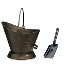 Heavy Duty Metal Fireside Waterloo Bucket Fireplace Hod Scuttle Coal Fuel Ash Wood Log Storage Option with Shovel and Poker (Bronze/Oxy Waterloo